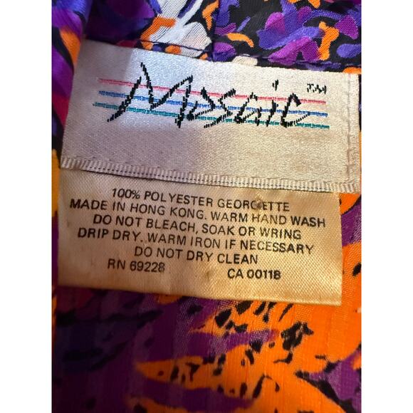 Vintage 80s Mystic Dress M – Bold Floral Pleated Midi w/ Shoulder Pads Belted - Picture 2 of 9